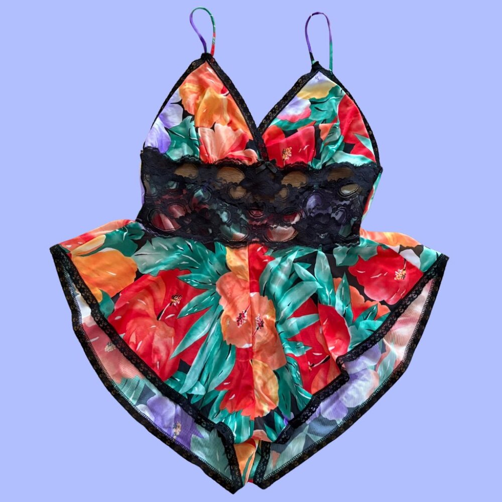 Vintage 80s Floral Romper Lingerie M